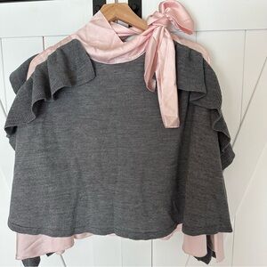 Asymmetrical Cape Sweater - pink silk with gray sweater